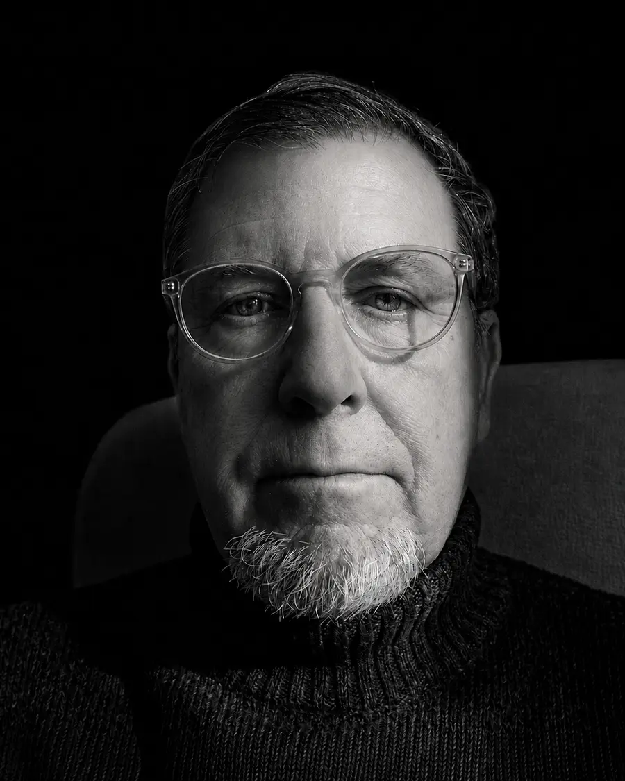 Black-and-white portrait of Mike Hadaway
